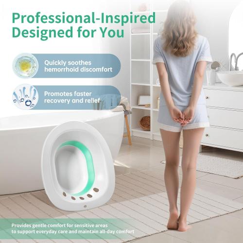 RUGUO Sitz Bath for Toilet Seat - Yoni Steam Seat - Sitz Bath for Hemorrhoids and Postpartum Care - Portable Bidet BPA Free - Foldable Basin for Epsom Salt Soak - Green