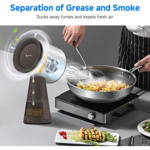 AMZCHEF Desktop Range Hood 3 Speed Exhaust Fan with Low-Noise Operation, Large Removable Oil Cup & Detachable Aluminum Filter - Ideal for Small Kitchens, Indoor BBQ & Hot Pot
