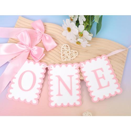 Girls 1st Birthday Decorations - Pink Bow High Chair Banner, Bow First Birthday Photo Props, Cake Smash Party Decorations, Sweet One Highchair Banner