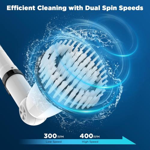 Color Black and White Electric Spin Scrubber, 2024 Upgraded Bathroom Cleaner, Power Shower Cleaning Brush with Extendable Handle & 4 Brush Heads, Dual Speed & USB-C Charging, Shower Scrubber for Bathtub, Tile, and Floor