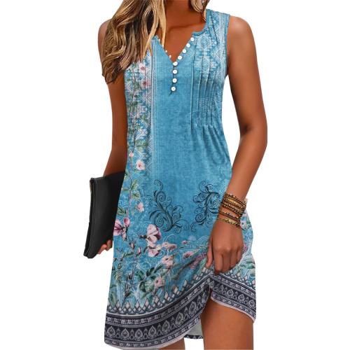 Size M Sundresses for Women 2025 Vacation Swim Cover up Beach Dresses Button Down Sleeveless Boho Floral V-Neck Summer Dress.
