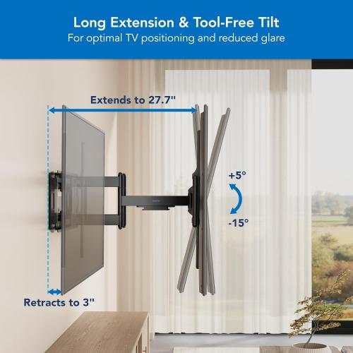 Mount-It! Heavy Duty XXL Full Motion TV Wall Mount for Extra Large TVs, max VESA 900x600, Holds up to 264lb, Swivel Tilt Extension Adjustable TV Mount for 60 65 75 80 85 90 98 100 115 120 in