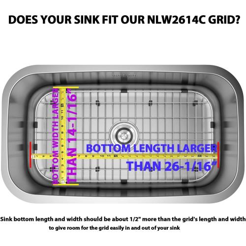 Serene Valley Sink Protector Grid 26-1/16 x 14-1/16, Centered Drain with Corner Radius 3-1/2, 304 Stainless Steel Material NLW2614C