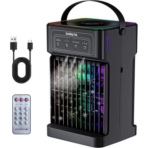 Portable Air Conditioners, 2026 Upgraded 4-IN-1 Quiet Portable AC Unit with Remote, 1100ML Tank Evaporative Air Cooler, 7 Color Light Personal Mini Air Conditioner