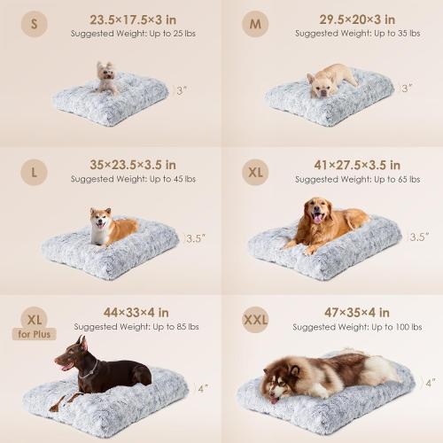 EHEYCIGA Fluffy Dog Crate Bed for Extra Large Dogs, Plush Faux Fur Pad, Calming Anti Anxiety XL Bed for Crate, Washable Soft Warm Dog Mat with Non-Slip Bottom, Grey