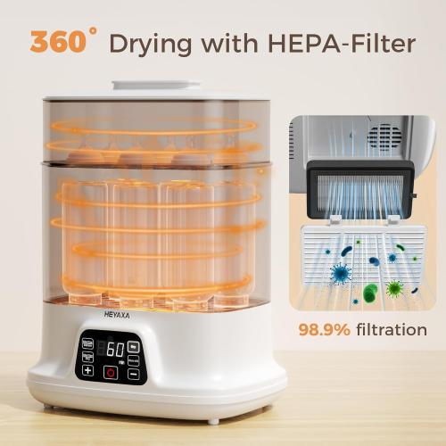 HEYAXA Baby Bottle Steri-lizer and Dryer, 10 Bottles Large Capacity, 4 in 1 Electric Steamer and Dryer for All Bottles, Parts & Baby Essentials, Touch Screen and Auto-Off