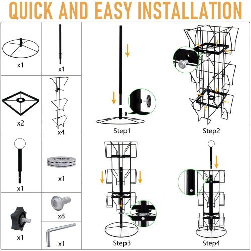 ANBOXIT Greeting Card Display Stand Rotating Rack Holder, for Postcard Sticker Retail, Metal Black, 12 Display Pockets
