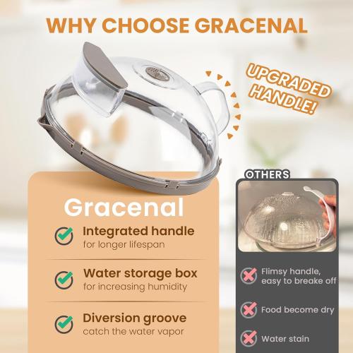 12 Inch Microwave Splatter Cover, Upgraded Microwave Cover for Food with Water Steamer, Integrated Handle, Splatter Guard, Cookware Lid, House Warming Gifts New Home, Grey