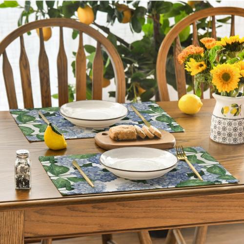Artoid Mode Watercolor Hydrangea Placemats for Dining Table, 12 x 18 Inch Spring Summer Seasonal Decoration Rustic Washable Table Mats Set of 4 Purple