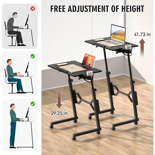 Small Standing Desk with Wheels, Portable Treadmill Desk, Rolling Desk Adjustable Height for Laptop, Mobile Standing Table for Walking Pad, Bedside Table