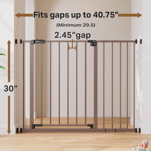 InnoTruth 29.5–40.75 Baby Gate for Stairs, 30 Tall Dog Gates for Doorways & Hallways, Safety Gate for Kids & Pets, Pressure-Mounted Walk-Through with Dual Lock & 2-Way Swing, Brown