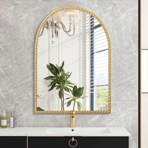 Gold Arched Mirrors for Wall, Beaded Framed Metal Accent Wall Mirror Decorative Bathroom Living Room Bedroom Entryway 30x20