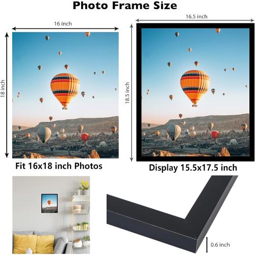 16x18 Picture Frame Black for Poster Photo Picture, Horizontal and Vertical Formats for Wall Hanging, 16 x 18 Wall Gallery Poster Photo Frame for 16 by 18 Photos Posters, Black