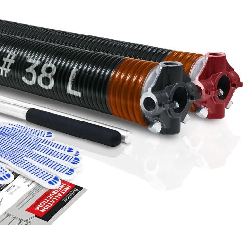 Pair of 2 Garage Door Torsion Springs Set with Non-Slip Winding Bars&Gloves, High Quality Precision Electrophoresis Oil-Free Black Coated for Replacement, MIN 16,000 Cycles (0.273x2''x38'')