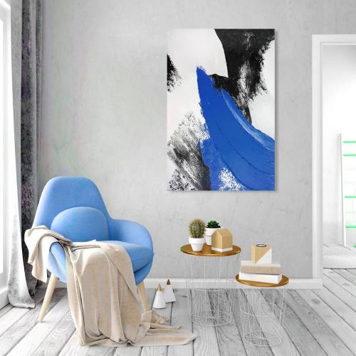 YPY Blue Abstract Canvas Wall Art: Modern Minimalist Black and White Picture Handmade Textured Oil Painting Poster for Living Room Bedroom Bathroom Office Home Wall Decor 24x36