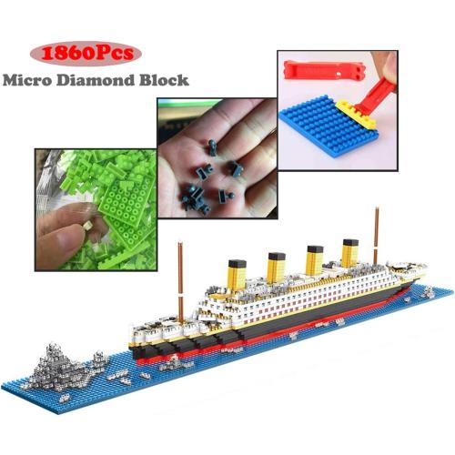 Titanic Ship Model Building Block Set, 3D Puzzle Sets DIY Educational Toys, Bricks Toy, with 1860Pcs Micro Mini Blocks, Ideal Gift for Kids and Adults