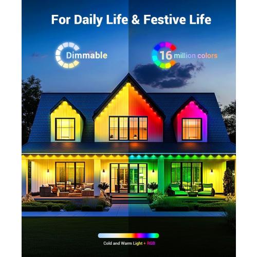 Permanent Outdoor Lights for House, 300ft Smart RGB Eaves Lights App Control Remote, DIY IP67 Waterproof Under Eave Lighting, Outside led Lights for House,Party,Christmas Decorations