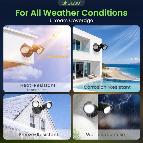 ALUSSO Dusk to Dawn Outdoor Lighting, 25W 2000LM Dusk Till Dawn Outdoor Light 120V, 3000K/4000K/6000K 3CCT IP65 Security Lights ETL Listed Dusk to Dawn Hardwired for House Yard Walkway ***Black 1 Pack