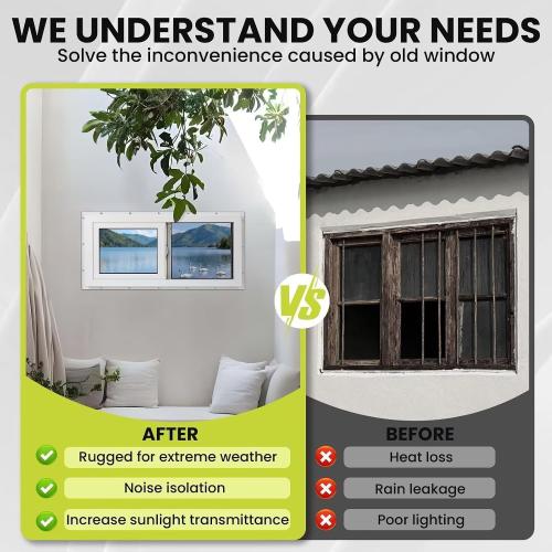 Vinyl Basement Sliding Window, 32 x 14 White | Removable Glass Pane, Double Pane Insulated Tempered Glass, and Mesh Screen for Basement Bathroom Home RV Garage
