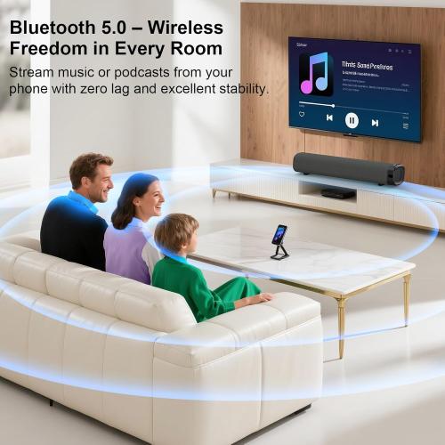 Sound Bar for Smart TV –50W, TV Sound Bar, Optical/AUX Connectivity/USB/Bluetooth, Remote Control, Wall-Mountable Home Theater Audio, with TV, Gaming, Gaming, and Mobile Phone