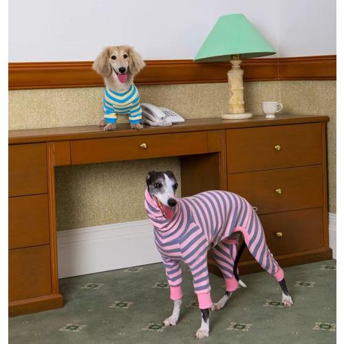 Dachshund Dog Shirt, Thin Striped Base Layer Onesie for Wiener Dogs, Lightweight All-Season Wear, Soft & Comfy Fit for Doxie and Short-Leg Breeds (Pink&Grey, Size 2 (11-16 lbs))