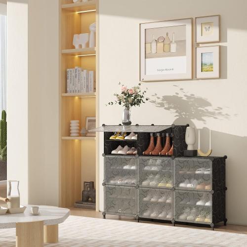 AWTATOS Shoe Rack, 8 Tier Shoe Storage Cabinet with Door, 32 Pair Shoe Organizer Shelves for Closet Hallway Bedroom Entryway, Black