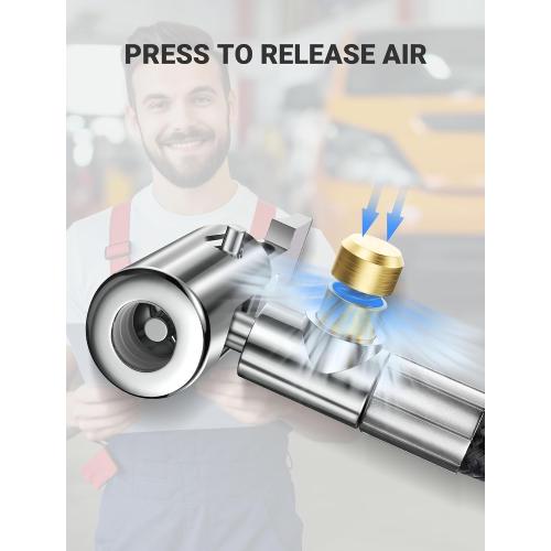 LUMITECO 20 Inch Tire Inflator Hose Adapter, Car Air Hose Self-Locking Air Chuck w/Tire Schrader Valve Fine Thread & Presta Valve Adapter, Quick Connect & Release for Pump Air Compressor Attachments