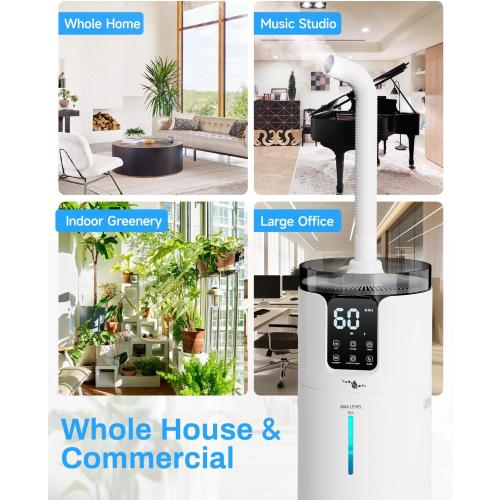 Humidifier Large Room, 4.2 Gal/16L Large Humidifier for 1500 sq.ft, 360° Nozzles Cool Mist Ultrasonic, Top Fill Tower Humidifiers for Bedroom Office Plant wholehouse with Extension Tube, Night Light