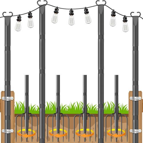 10Ft String Light Poles 4 Pack,Poles for Outdoor String Lights with Fork and Fence Clamp,Hanging Lights Metal Stand Post for Deck Patio Backyard Garden Decorations