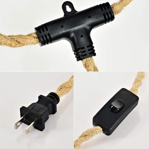 Triple Plug in Pendant Lights with Cord Hanging Lamp Kit with Switch 23 Ft Long Hemp Rope Farmhouse Pndant Light Cord Lighting Fixture Kits DIY Hanging Light