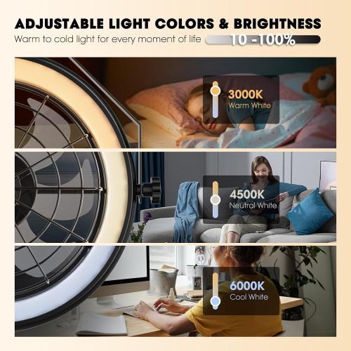 Wall Mounted Fan with Lights, 23” Wall Mount Fan with Remote, 6 Speeds Plug in Wall Fan, Reversible, 3CCT, Dimmable, Noiseless, 360°Adjustable Tilt for Workshop, Patio, Home ‼️could be missing or broken pieces ‼️