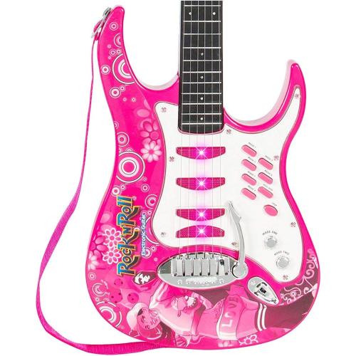 Willbebest Kids Karaoke Microphone & Guitar Set - Electric Guitar with Microphone Amplifier for Boys & Girls (Pink)