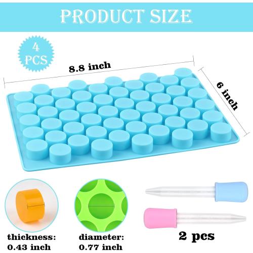 Sakolla Round Candy Molds Silicone, 220 Cavities Mini Cylinder Molds for Chocolate, Hard Candy, Gummy, Ganache, Ice Cubes, Set of 4 with 2 Droppers