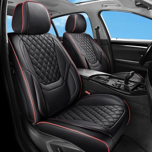 BLACK AND RED Car Seat Covers Full Set, Luxury Faux Leather Car Seat Covers Waterproof Non-Slip Seat Protector Universal Fit for Most Cars SUVs Trucks Pick-ups,Black Red Car Accessories Interior