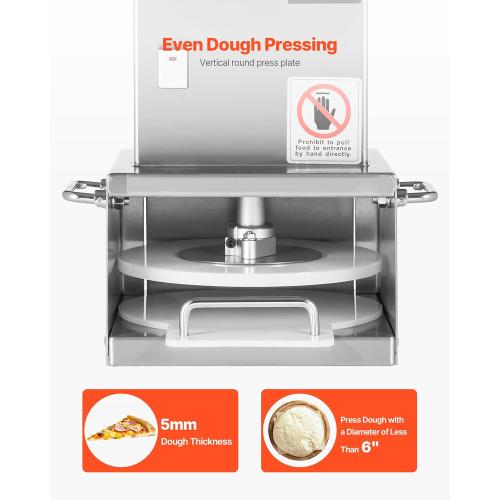 VEVOR Electric Pizza Dough Press Machine, 6 Inch Pizza Pastry Press Plate, Stainless Steel Bread Presser, Commercial Forming Machine with Adjustable Thickness and 100 Sheets of Parchment Paper