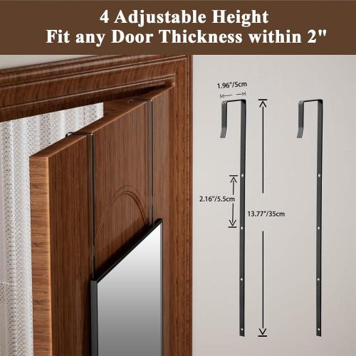 16 x 50 Adjustable Height Over The Door Mirror - Rectangular Full Length Hanging Door Mirror with Shatterproof Tempered Glass Black Metal Frame for Dormitory