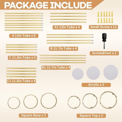 3pcs Gold Metal Plant Stand, Cylinder Pedestal Stands for Party, Metal Plant Columns Pedestal Stands for Display, Round Cylinder Columns tables for Weddings Cake Stand Floor Plant Tables