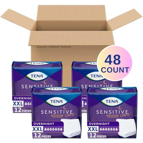 Size K TENA Sensitive Care Overnight Incontinence Underwear for Women, Bladder Control and Postpartum, 48 Count