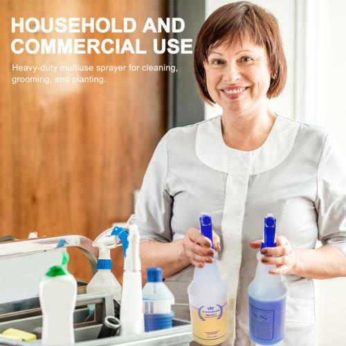 Plastic Spray Bottle, Empty Spray Bottles (2 Pack 24 Oz), All-Purpose Sprayer for Cleaning Solutions, Hair Spray, Bleach, Planting, BBQ, Mist & Stream Water Spraying Bottle with Adjustable Nozzle