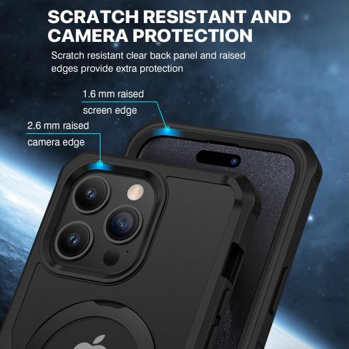 CENHUFO Privacy for iPhone 15 Pro Max Case, Full Body Phone Case [Compatible with Magsafe] Built-in 9H Tempered Glass Privacy Screen Protector and Magnetic Ring Stand, Clear Camera Lens Cover -Black