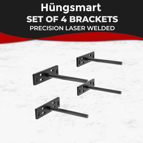 Set of 4 Floating Shelf Brackets Heavy Duty (1/4 inch Thick Baseplate) Painted Black Mild Steel/ Bracket for Hidden Wall Shelves Support Hardware Mount Kitchen/Nursery Decor (6 inch Rods)