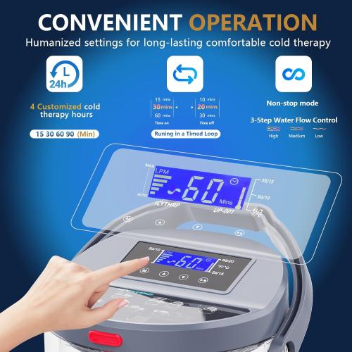 Cold Therapy Machine with Programmable Timer, Ice-Machine-for-Knee-After-Surgery, Knee Replacement Recovery Equipment, Cryotherapy Pain Relief w/Compression Pad for Shoulder, Ankle (Gray)