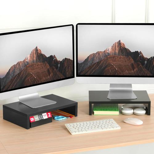 TEAMIX Wood Monitor Stand Riser-2 Pack, 2 Tier Adjustable Monitor Stand Dual Monitor Riser for 2 Monitors/Laptop/PC Black Computer Stand for Desk