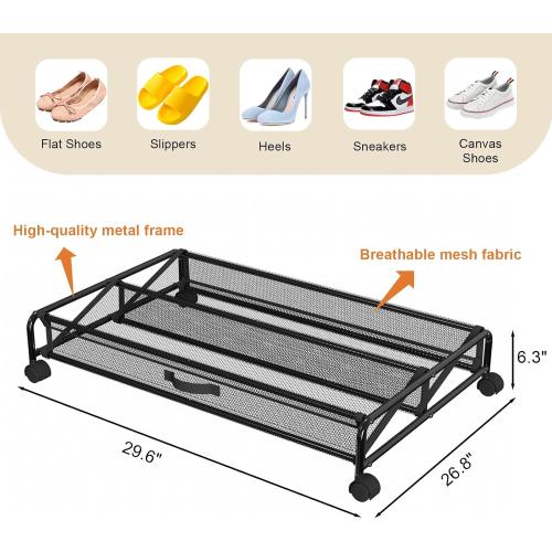 Under Bed Shoes Storage, 2 Pack Rolling Under-bed Storage Containers