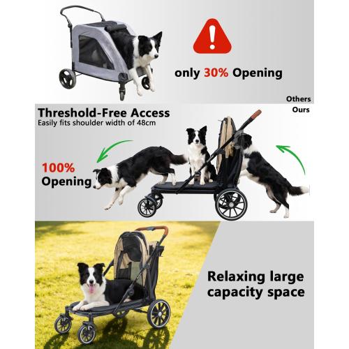 Dog Stroller for Large & Medium Dogs,Foldable Large Pet Stroller for 2 Dogs with 360° Wear-Resistant Rubber Wheels Mesh Windows,Ideal for Senior Pets Extra Large Heavy Duty,All Terrain Wagon Cart