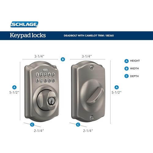 Schlage BE365 V CAM 716 Camelot Keypad Deadbolt, Electronic Keyless Entry Lock, Aged Bronze