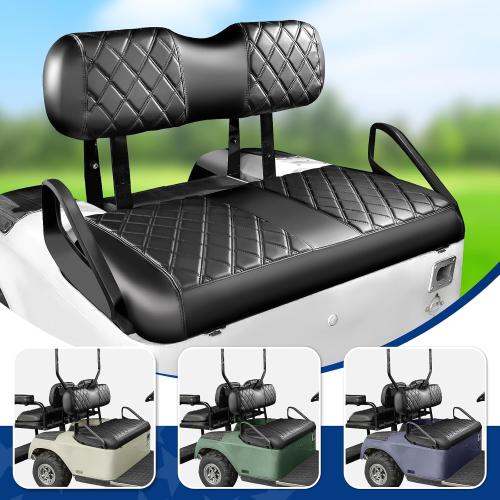 NOKINS 4PCS Golf Cart ET Diamond Seat Covers Kit,Front and Rear Seat Covers for EZGO TXT 1994-2013 Original Regular Seat Cushion, No Stapler, Golf Cart Vinyl Replacement Seat Cover,Black Stitching