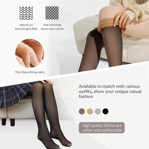 Size  M ...EXQUISLIFE Fleece Lined Tights Sheer Women - Fake Translucent Warm Pantyhose Leggings Sheer Thick Tights, for Winter