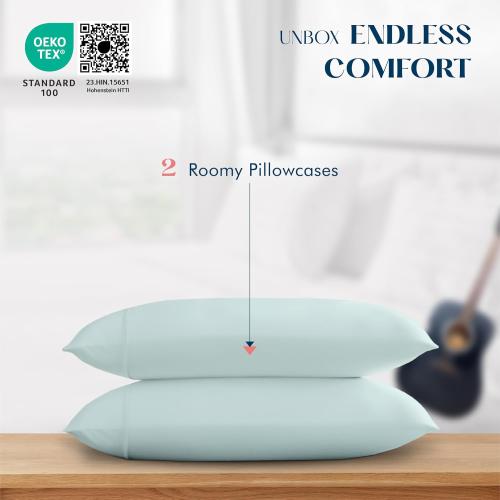 XOOX Linen 500 TC Cotton Pillow Cases King Size Set of 2, 100% Egyptian Cotton Pillowcases, Soft, Cooling & Breathable, Sateen Weave Hotel Pillow Covers for Sleeping - Sea Foam
