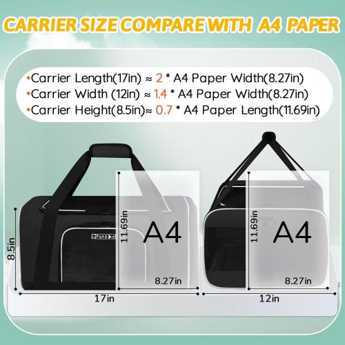 Petskd Pet Carrier 17x12x8.5 JetBlue Allegiant Airline Approved,Pet Travel Carrier Bag for Small Cats and Dogs, Soft Dog Carrier for 1-8 LBS Pets,Dog Cat Carrier with Safety Lock Zipper(Black)